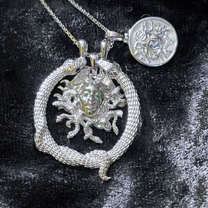 Silver Head of Medusa Charm set Necklace
